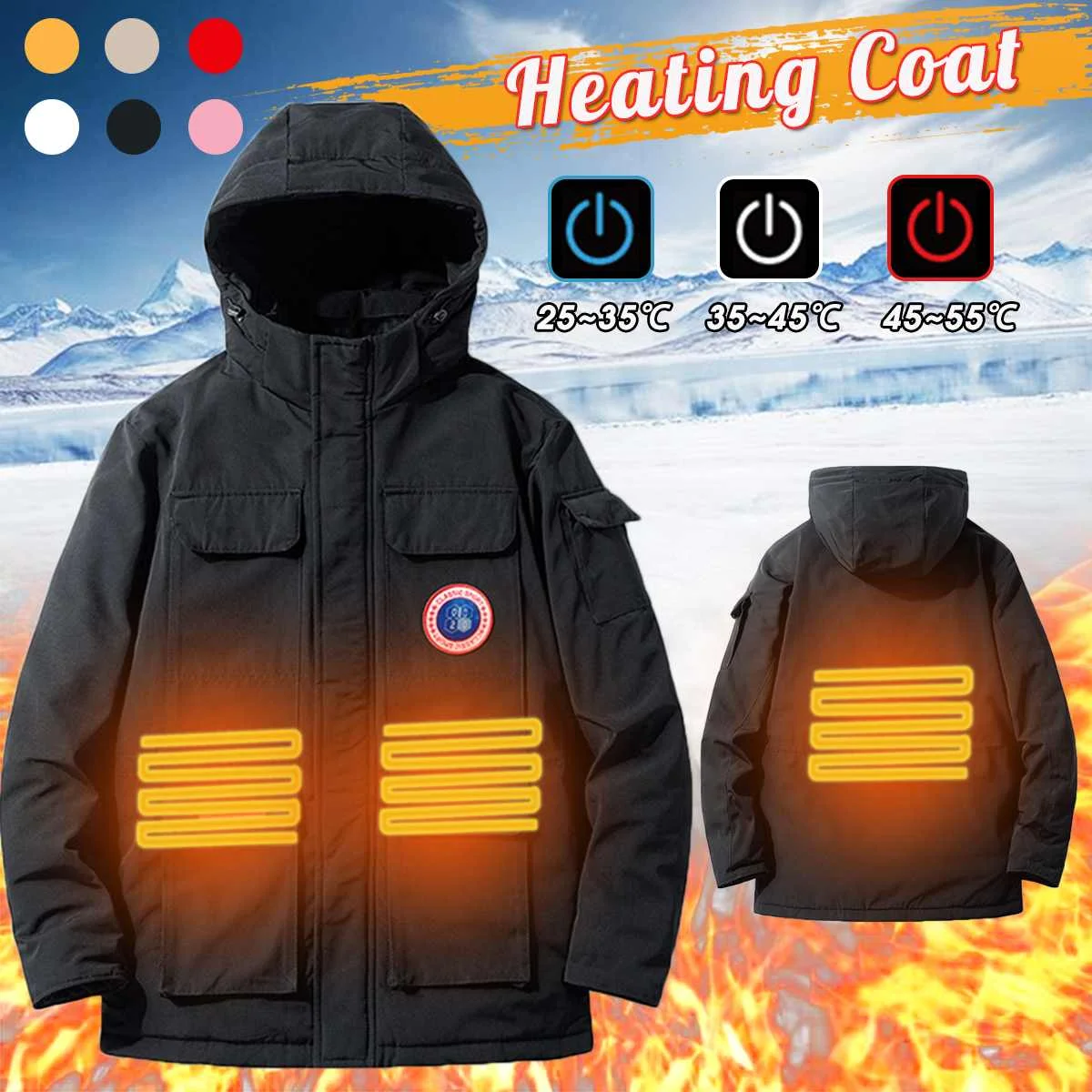 

Heated Jacket Men Women USB Heated Jacket Electric Heating Hooded Jackets Winter Thermal Multi-pocket Coat for Ski Hiking
