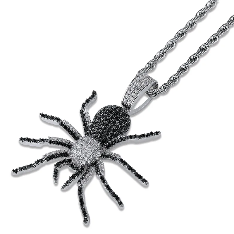 

New Iced Out CZ Spider Pendant Necklace Mens Micro Paved Hip Hop Gold Silver Color Bling Charm Fashion Jewelry