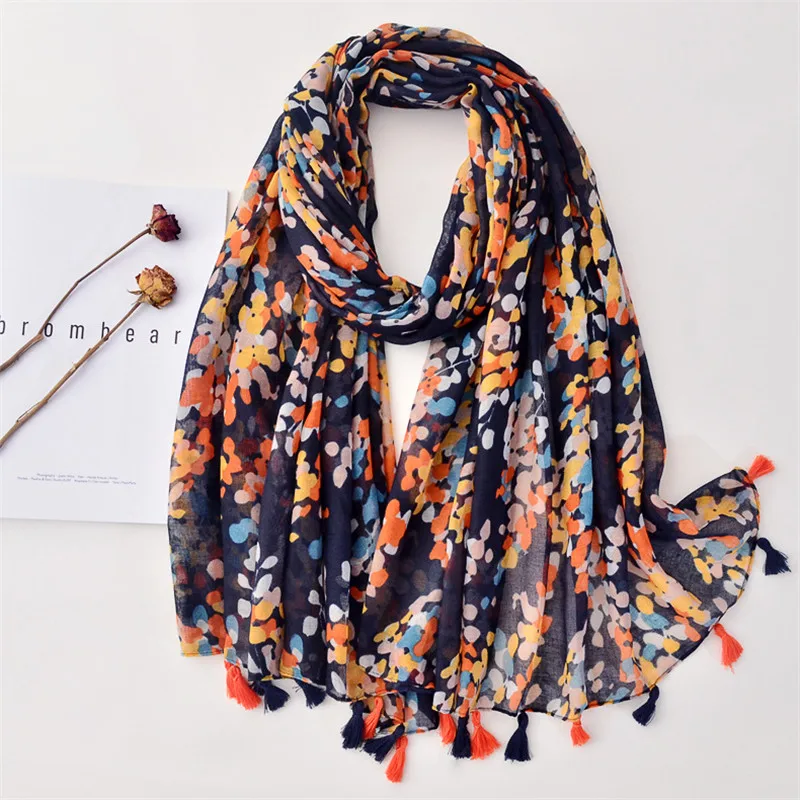 2022 Fashion Colorful Dot Floral Viscose Shawl Scarf Lady High Quality Print Soft Neckerchief Wrap Foulard Muslim Hijab 180*90Cm |