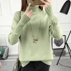 Женский свитер с одноцветным осенним и зимним новым стилем в Корейском стиле, пуловер с длинными рукавами, утепленный свитер, свободный