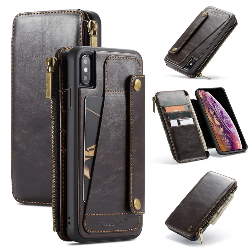 Кошелек на молнии для телефона чехол iPhone XS MAX кожаный флип-держатель карт задняя