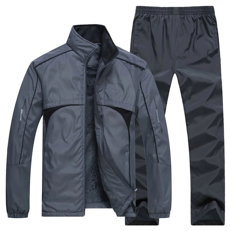 Зимняя мужская спортивная одежда, комплект из двух предметов, спортивный костюм, шерстяной подклад куртки+ штаны, спортивный костюм, Мужская одежда, спортивная форма для баскетбола, размер L-5XL - Цвет: dark grey