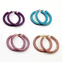 WGOUD Bling Bling Crystal Hoop Earring Fashion Rainbow Solid Color Rhinestone Round Circle Statement Earring For Women Gift
