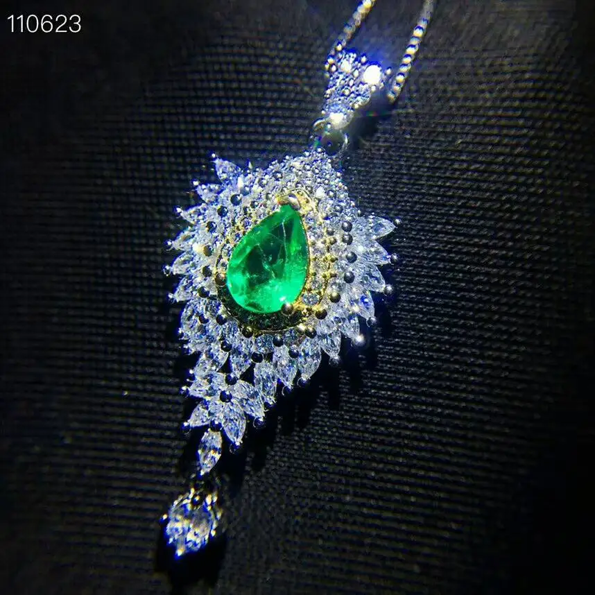 

MeiBaPJ Luxurious Natural Emerald Gemstone Pendant Necklace Real 925 Pure Silver Green Stone Fine Wedding Jewelry for Women