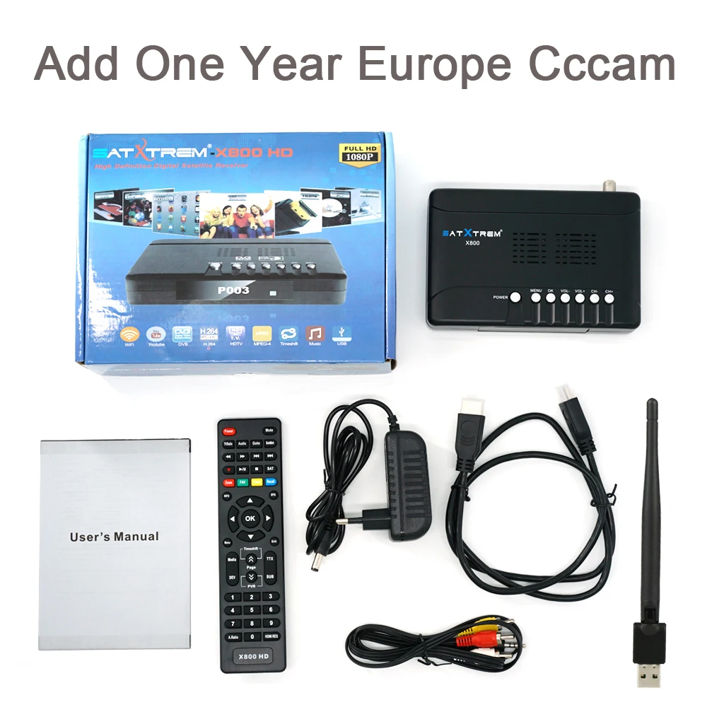 X800 HD N WiFi Cccam Спутниковый ресивер Satxtrem X800 для цифрового ТВ-тюнера DVB S2 спутниковый декодер DVB-S2 SAT Box HD+ 1 год Европа Clines 8 Clines - Цвет: X800 HD N WiFi Cccam