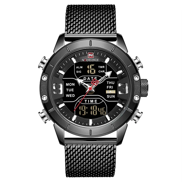 black black NAVIFORCE аналоговые цифровые часы мужские роскошные Брендовые спортивные мужские часы из нержавеющей стали цифровые водонепроницаемые мужские спортивные часы - Цвет: black black