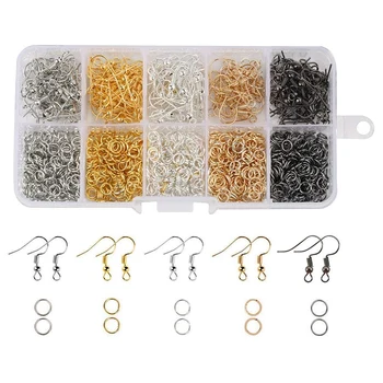 

1150Pcs 5 Colors Open Jump Rings and Earring Hooks Jewelry Making Findings Supplies Kit for Bracelets Necklaces Earrings