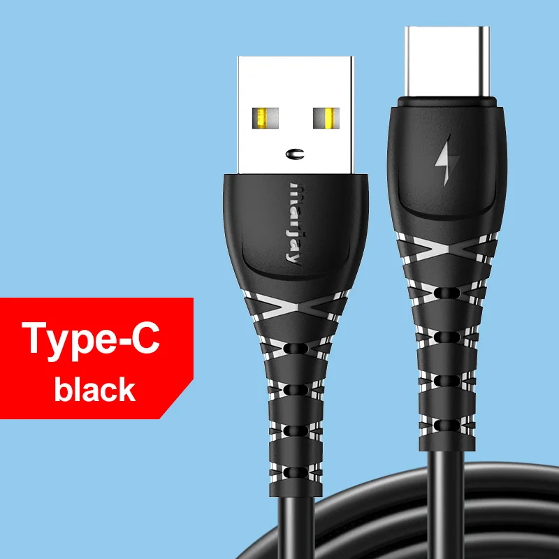 Marjay Micro usb type-C кабель для samsung Xiaomi huawei Android Быстрая зарядка данных мобильного телефона зарядное устройство type-C USB C провод шнур - Цвет: Black Type C Cable
