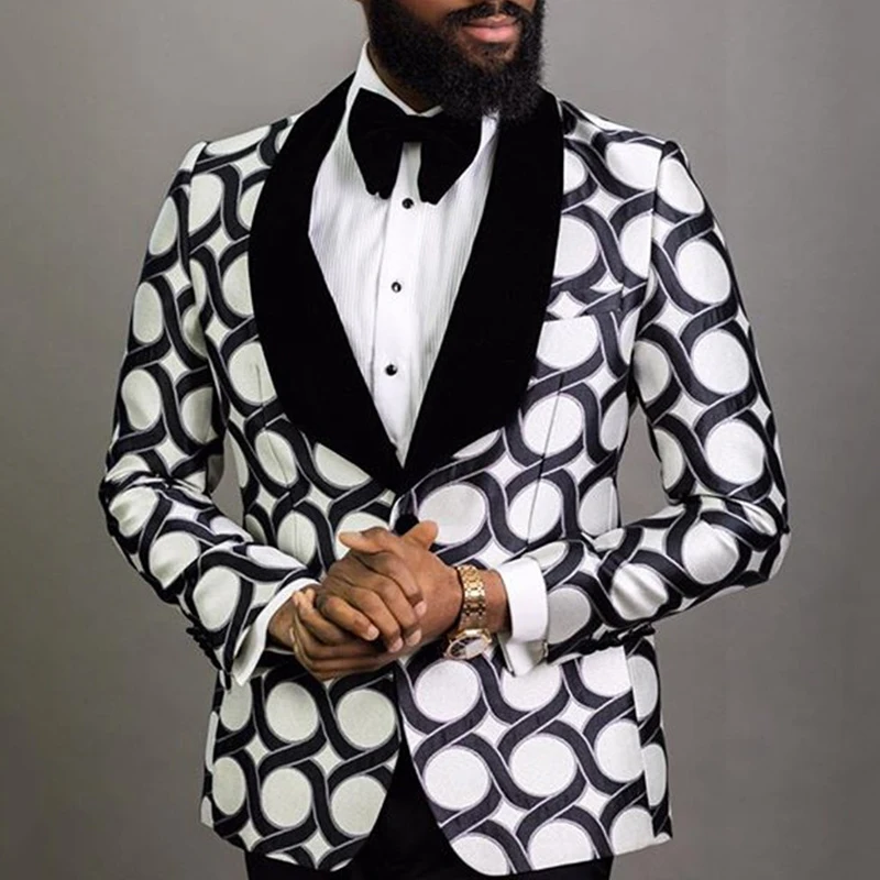 Men Blazers England Retro Pattern Print Casual Suit Blazer Spring Turn-down Collar Business Outwear Autumn Single Button Man Jacket Coat