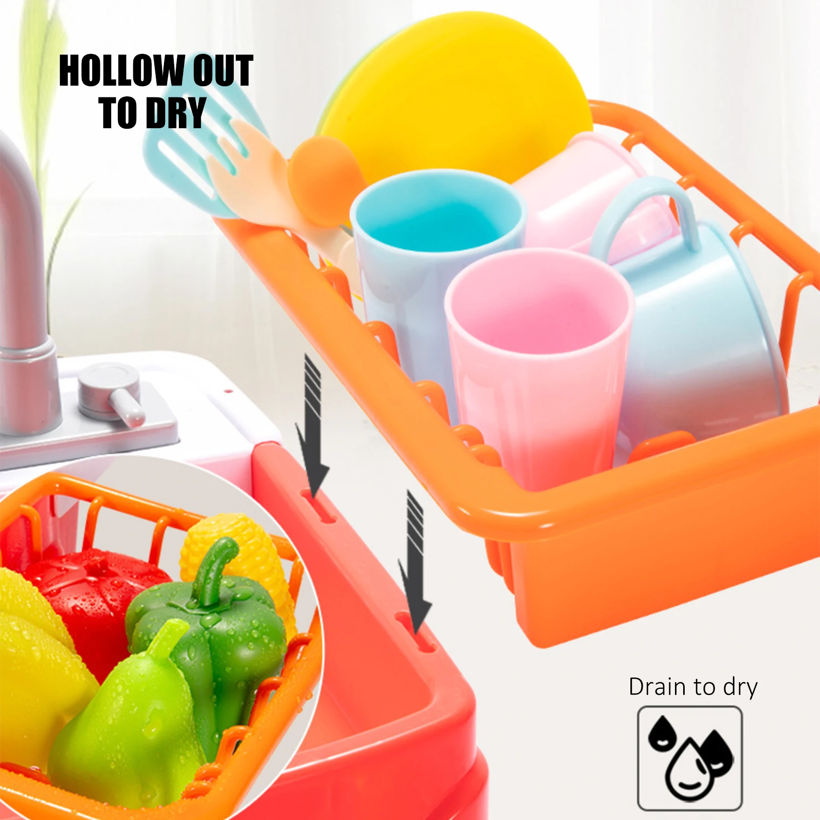 Doki Toy Kitchen Children Dishwasher Table Toy Simulation Sink Faucet Circulating Water Electric Wash Table Kids Role Toys