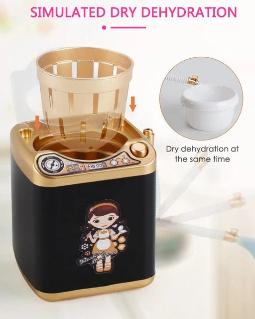 Mini Electric Washing Machine Toy Kids Plastic Dollhouse Toy Makeup Cleaner Washer With Dehydration Function 5