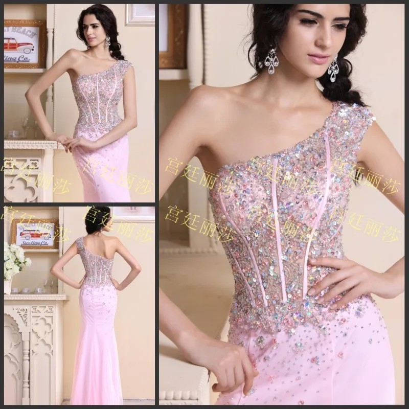 Gratis Verzending 2018 Luxe Kristal Kralen Sexy Formele Bruiden Roze Chiffon Lange Mermaid Party Prom Afstuderen Bruidsmeisje Jurken Gratis Verzending 2018 Luxe Kristal Kralen Sexy Formele Bruiden Roze Chiffon Lange Mermaid Party Prom Afstuderen Bruidsmeisje Jurken