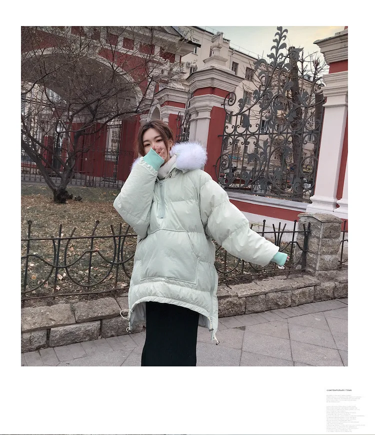 Зимний плотный теплый длинный пуховик, Женское пальто, женский большой меховой воротник с капюшоном, Свободный корейский пуховик