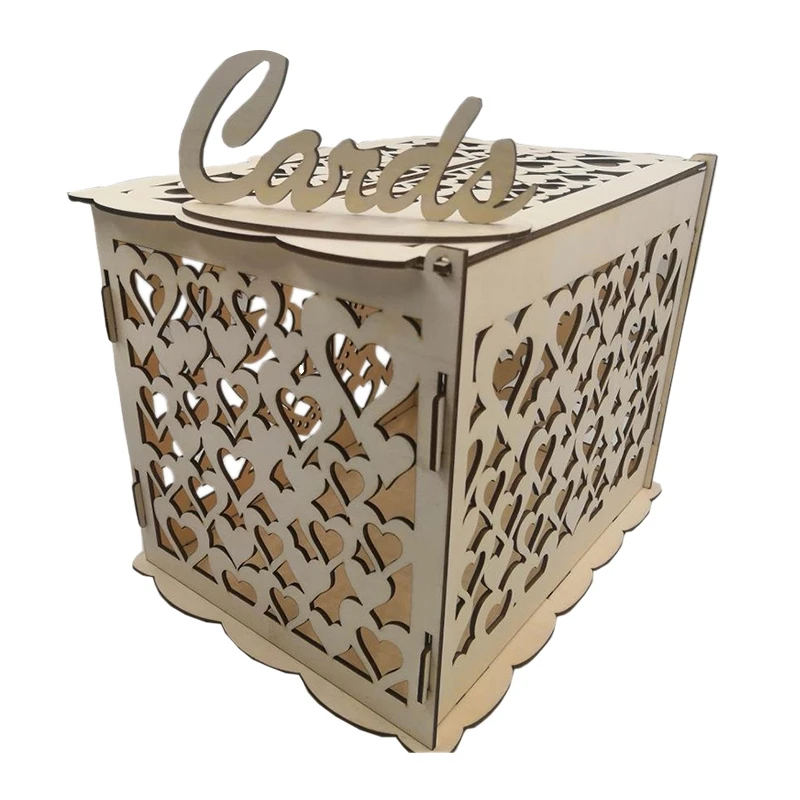 

DIY Wedding Card Box with Lock Wood Color Gift Box Money Box Birthday Party Supplies Storage Money