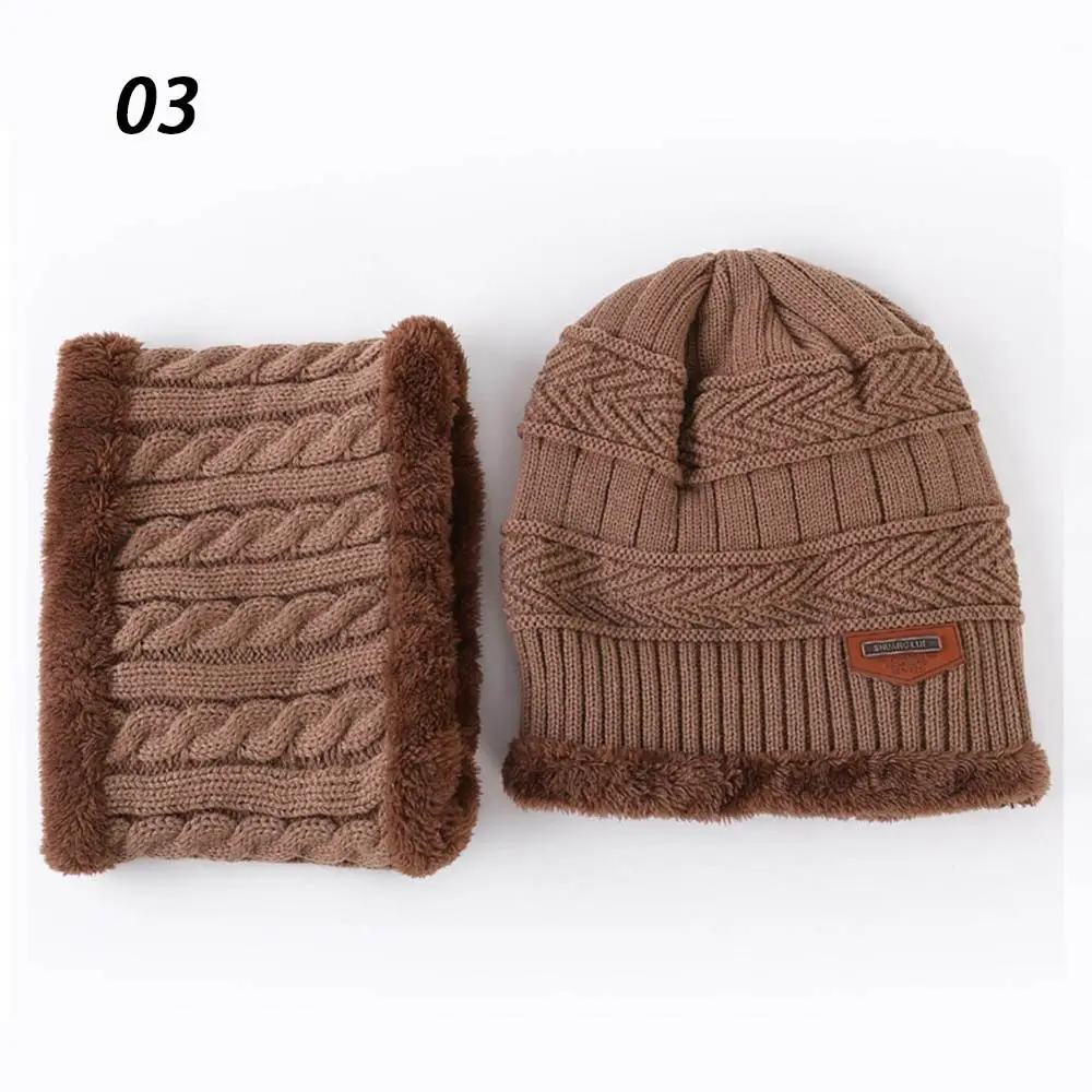 03-Khaki Sparsil, женская, Мужская Зимняя шерстяная шапка, грелка для шеи, унисекс, вязаный шарф, набор Skullies, одноцветные теплые флисовые шапочки, шарфы, теплый воротник - Цвет: 03-Khaki