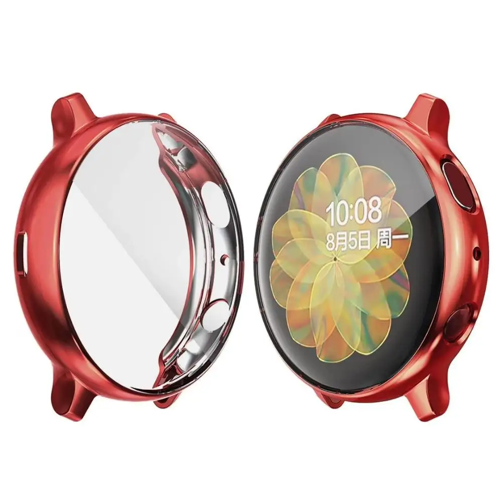 Active2 Case for Samsung galaxy watch active 2 SM-R830 SM-R820 Ultra-thin HD Full Screen Protection Cases TPU Silicone Cover - Color: Red