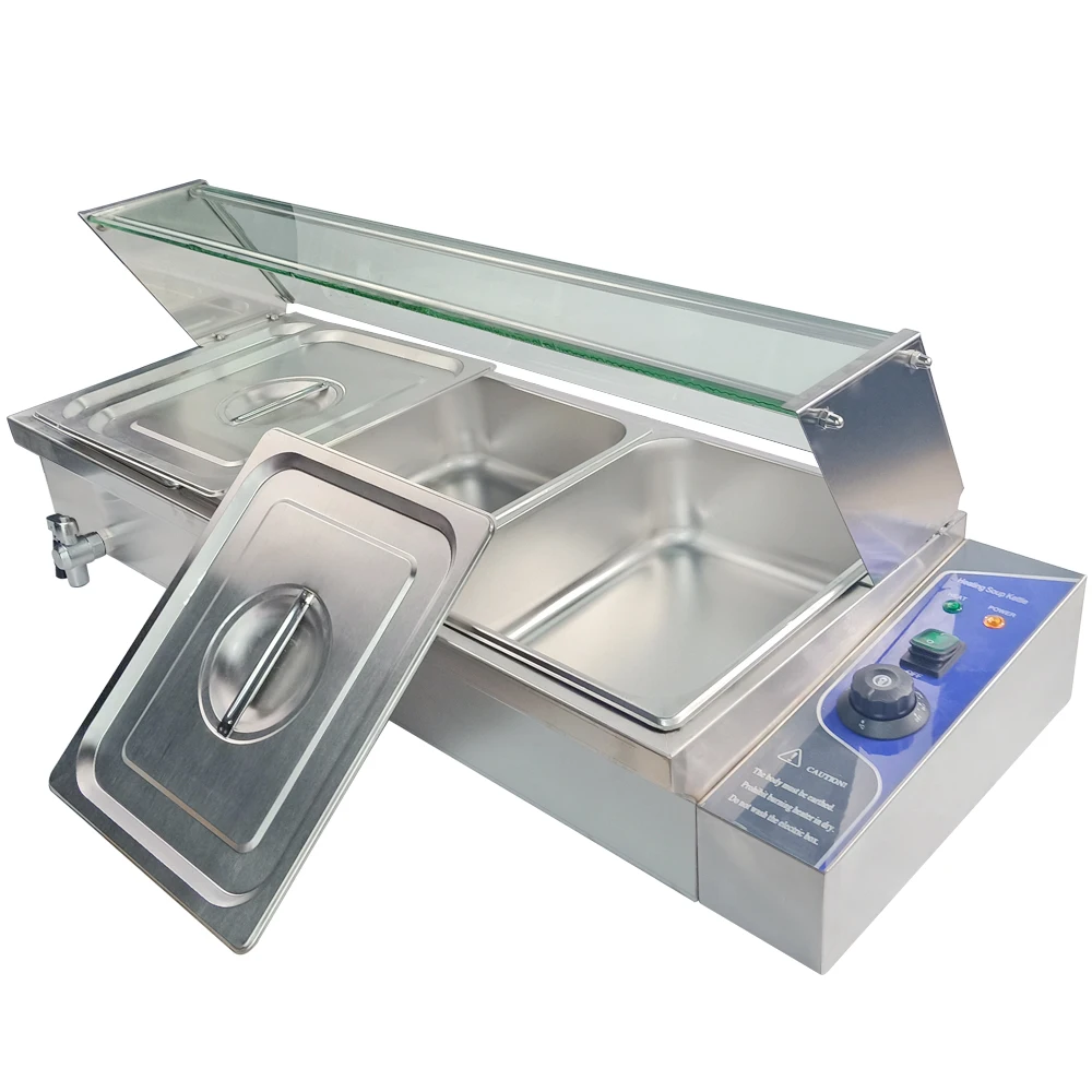 

Stainless Steel Bain Marie Commercial Durable Food Steamer Soup pot Food Warmer Heating Pool with 3 Grid For Hotels