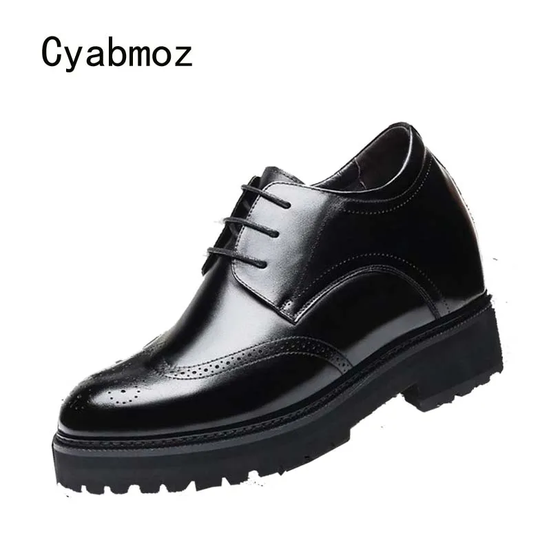 Cyabmoz/Мужская обувь из натуральной кожи, визуально увеличивающая рост; незаметная обувь на подъеме; Мужские модельные туфли в клетку 12 см с резным узором; Свадебные вечерние туфли