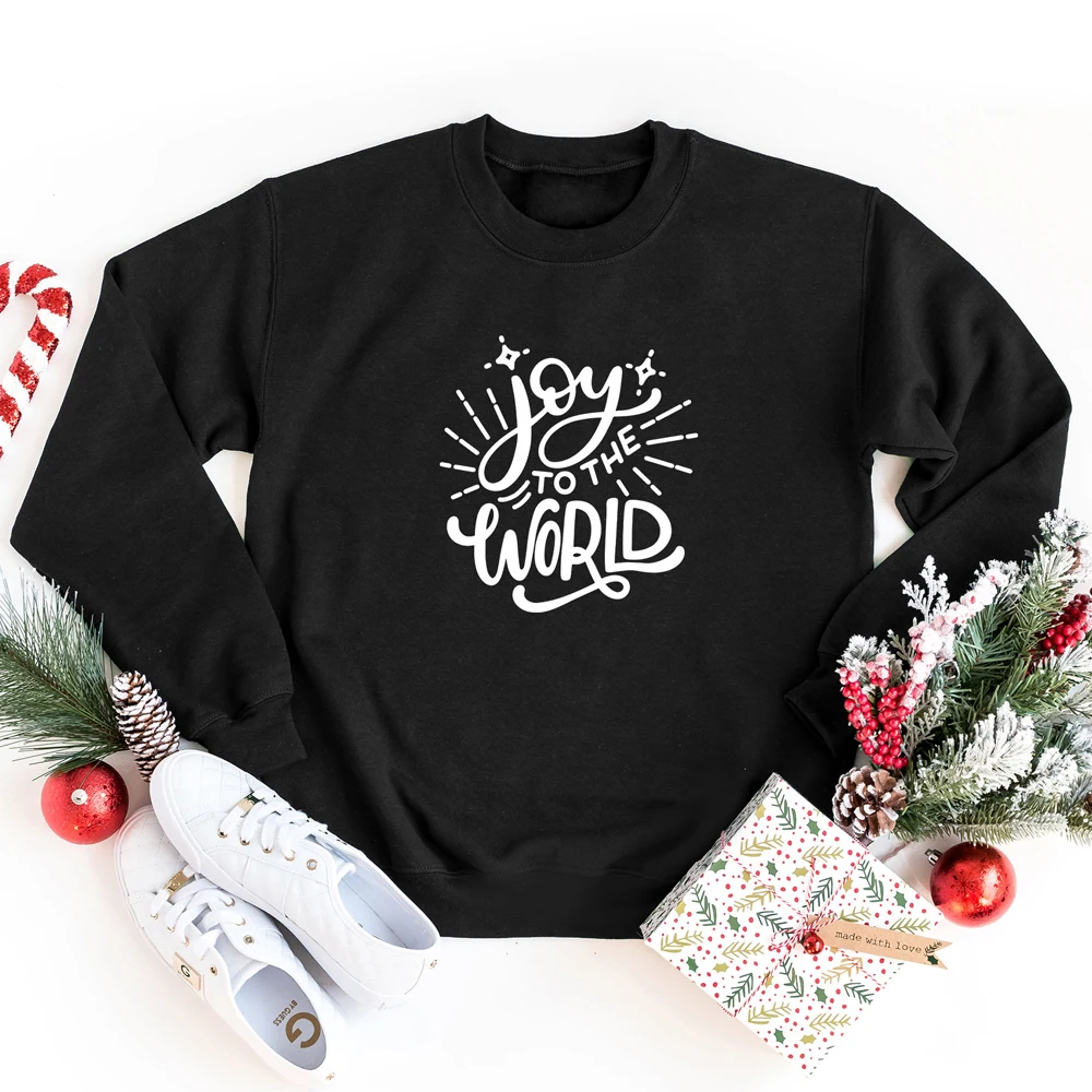 Joy To The World Рождественская Толстовка модная женская с длинным рукавом праздничные подарочные пуловеры повседневные зимние графические толстовки наряд