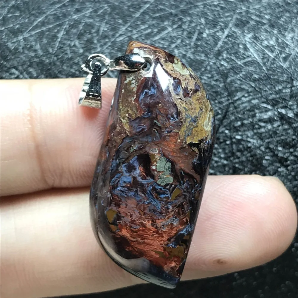 Натуральный Синий Красный кулон Pietersite для женщин и мужчин, кулон в виде лошадиного глаза, драгоценный камень, 32x15x7 мм, бусины, серебряная подвеска, ювелирные изделия AAAA