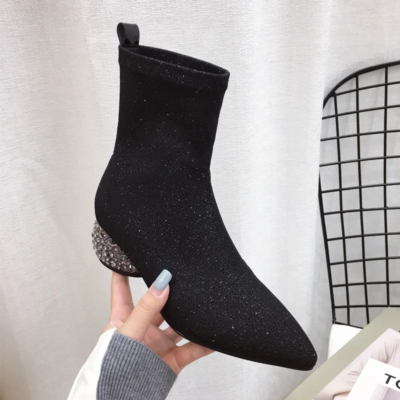 

Paillette Short Boots Woman With With Sharp Heel Women's Shoes Rhinestone Sexy Night Woman