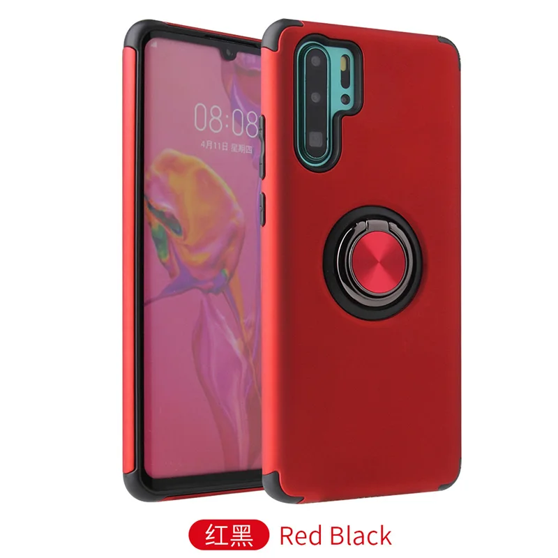 Red Black Силиконовый чехол с металлическим кольцом для huawei P30 Pro P30 Lite, защитный чехол с четырьмя углами - Цвет: Red Black