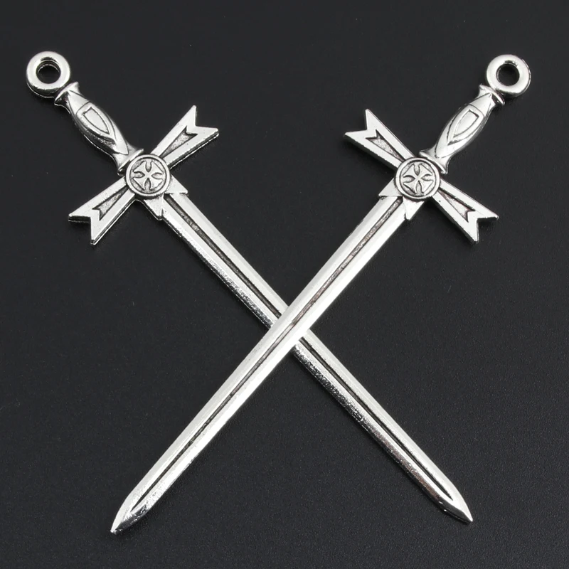 Silver Jewelry Silver Charm Silver Charms Metal Cross Charms Metal Charm Jewelry Charms 15pcs Silver Cross Sword Charm Connector Weapons Pendants DIY Handmade Men's Gift Jewelry Findings Accessorie