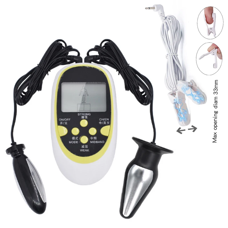 Electric Shock Vaginal Anal Butt Plug Electro Stimulator Prostate Massager E-Stim Clit Nipple Clamps Bdsm Sex Toys For Women Men