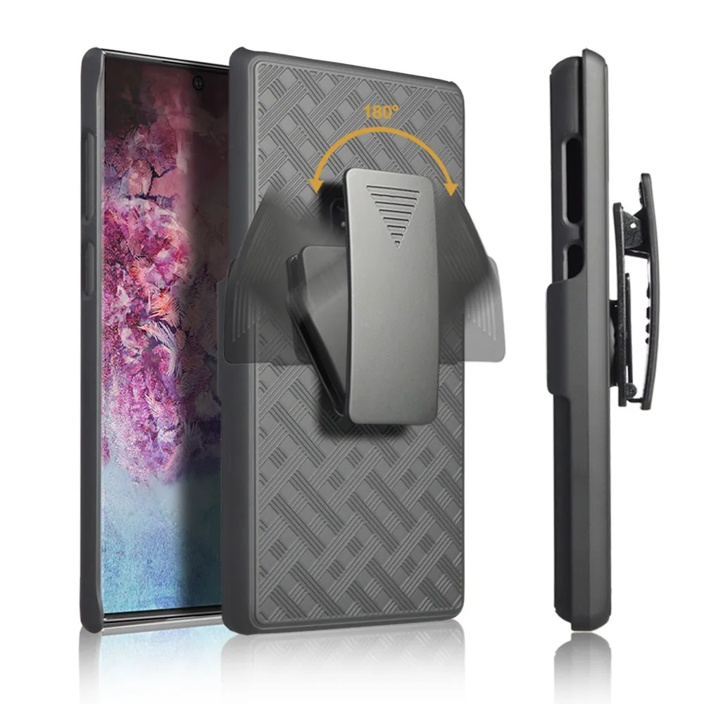 Чехол для телефона с держателем Samsung Galaxy Note 10 + черный тонкий ПК Жесткий чехол