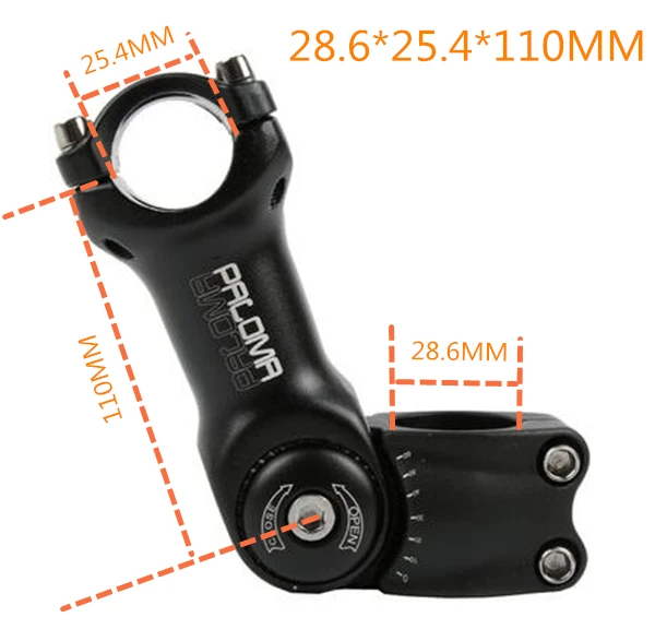 28.6X25.4X110MM Велосипедный регулируемый стержень MTB горная дорога стебли стояк 90 110 130 мм* 25,4 мм 31,8 мм* 90/120 мм - Цвет: 28.6X25.4X110MM