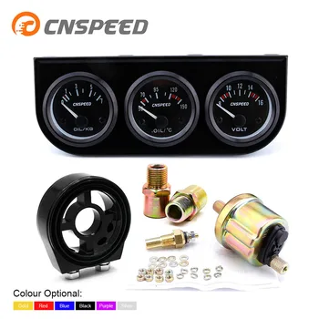 

CNSPEED 52mm Oil Temperature Gauge Triple Voltmeter Oil Pressure Gauge with Oil Filter Cooler Adapter Sandwich