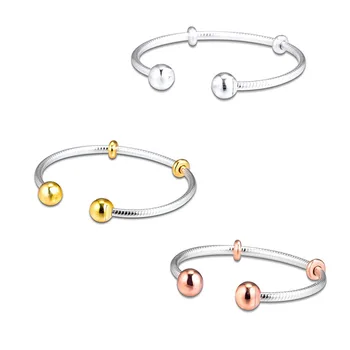 

Snake Chain Open Bangles 925 Sterling Silver Charms Bracelets & Bangles Round Ball Ends Rose Golden & Shine Jewelry