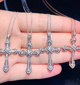 

New Arrival Bling Zircon Stone Silver Color Cross Pendant Statement Long Chain Necklace for Women Fashion Jewelry