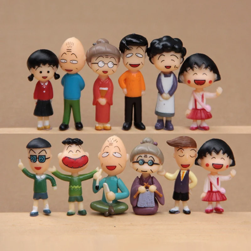 

12PC/Set Chibi Maruko-Chan Family Figure Toys PVC Model DIY Micro Landscape Cake Decorations Cartoon Dolls