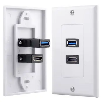 

Promotion! 1x 2Port HDMI+USB 3.0 Female Wall Face Plate Panel Outlet Socket Extender White