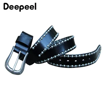 

Deepeel 1pc 3.8*105-125cm Geniune Leather Women's Wild Belts Simple Trend Girdle Alloy Pin Buckle Rivet Waistband YB453