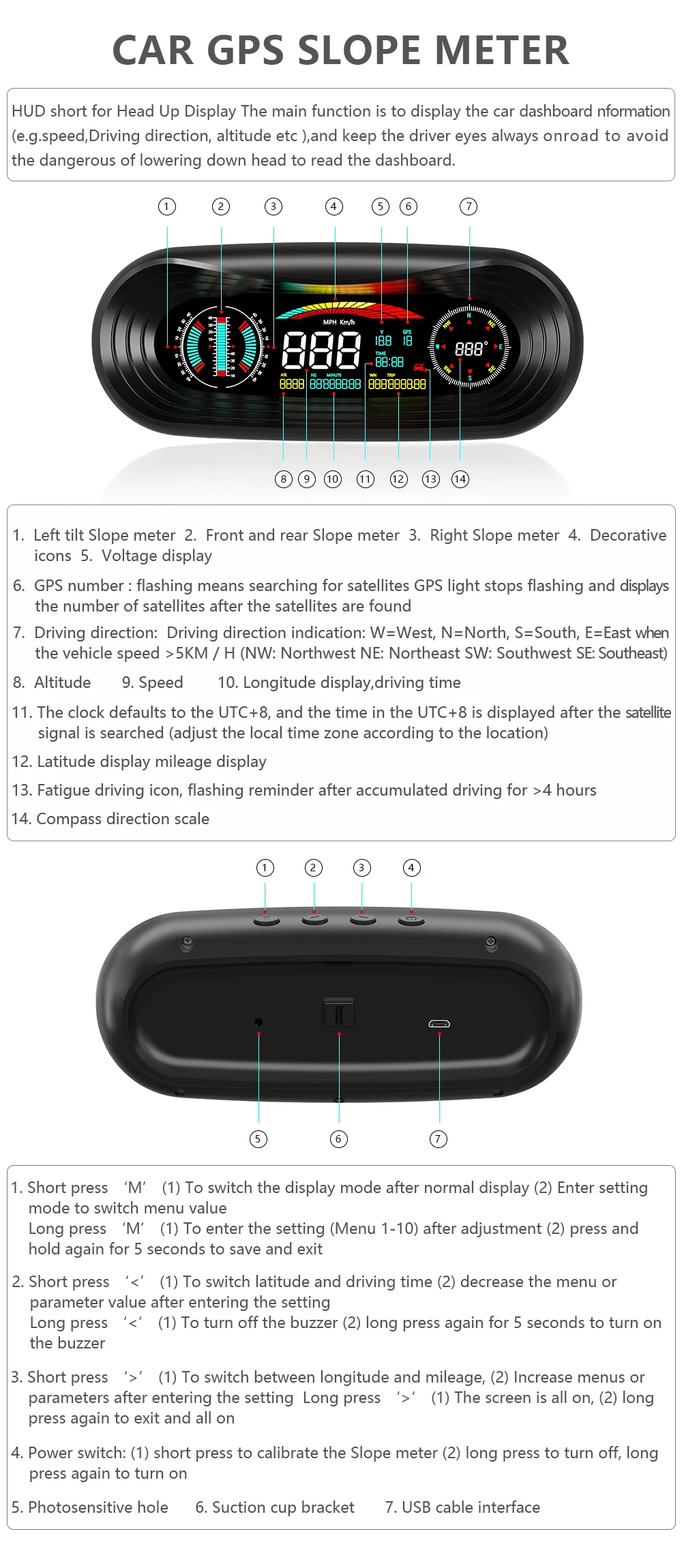 L'inclinomètre De Voiture AUTOOL X95 4x4 Fournit Un Angle De Pente, Vitesse Satellite, Chronométrage GPS, Accessoires De Véhicule Tout-terrain, Compteur Multifonction