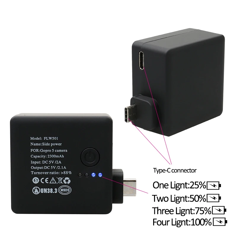 Extended Battery For GoPro 5 Go Pro 6 7 Black Waterproof Protective Case Diving Housing Shell with Side Power Bank