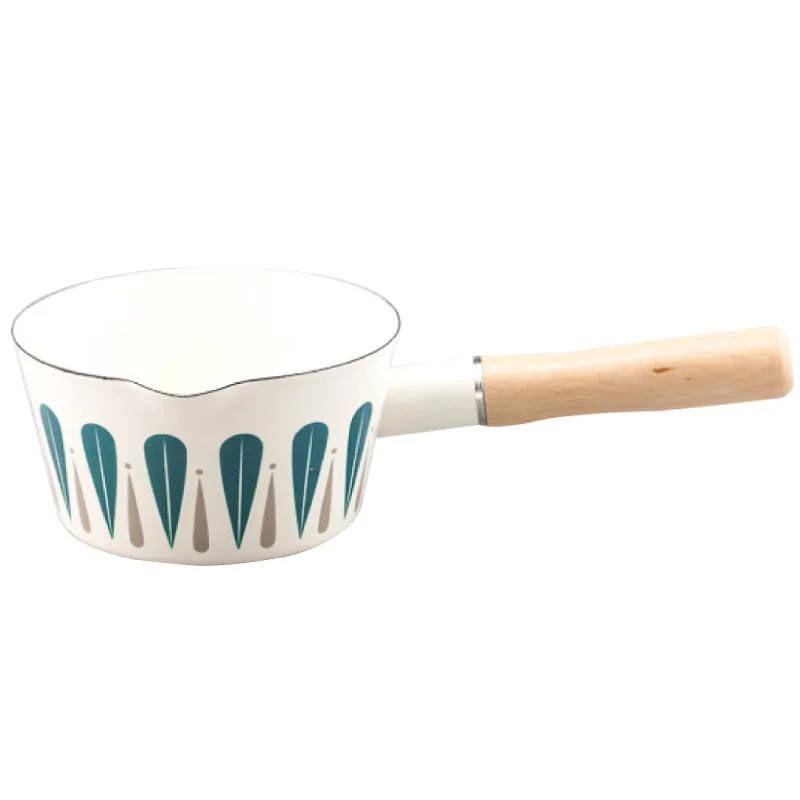 

15 cm D Japanese style leaf single handle enamel milk pot instant noodles baby food supplement pot household milk pot-1 L