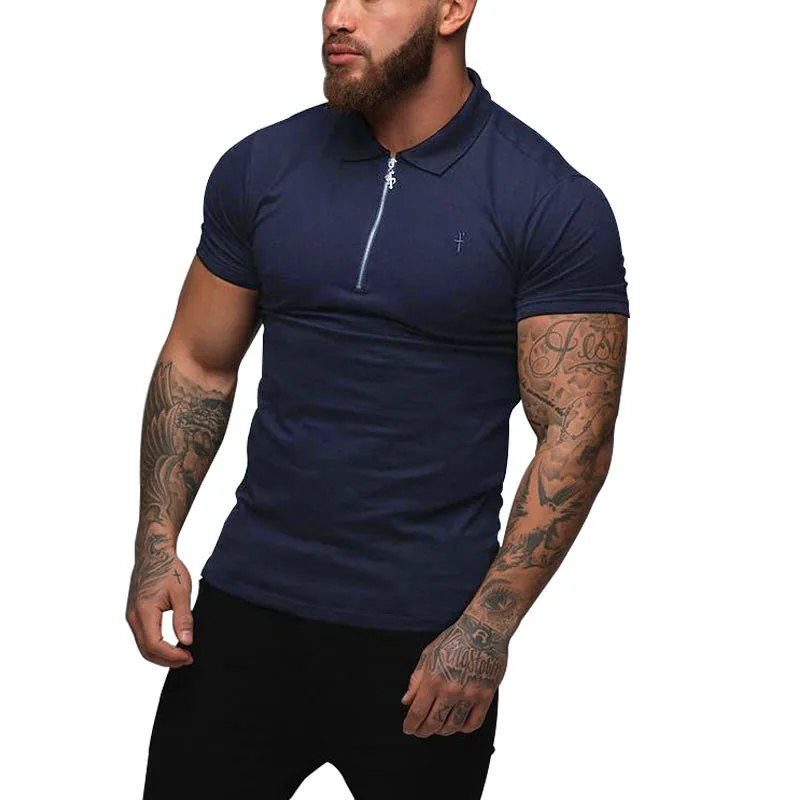 Navy blue Новая брендовая одежда, новинка, мужские рубашки-поло Для мужчин Бизнес Повседневное однотонные Мужское поло Футболка короткий рукав дышащие рубашки поло Для мужчин - Цвет: Navy blue