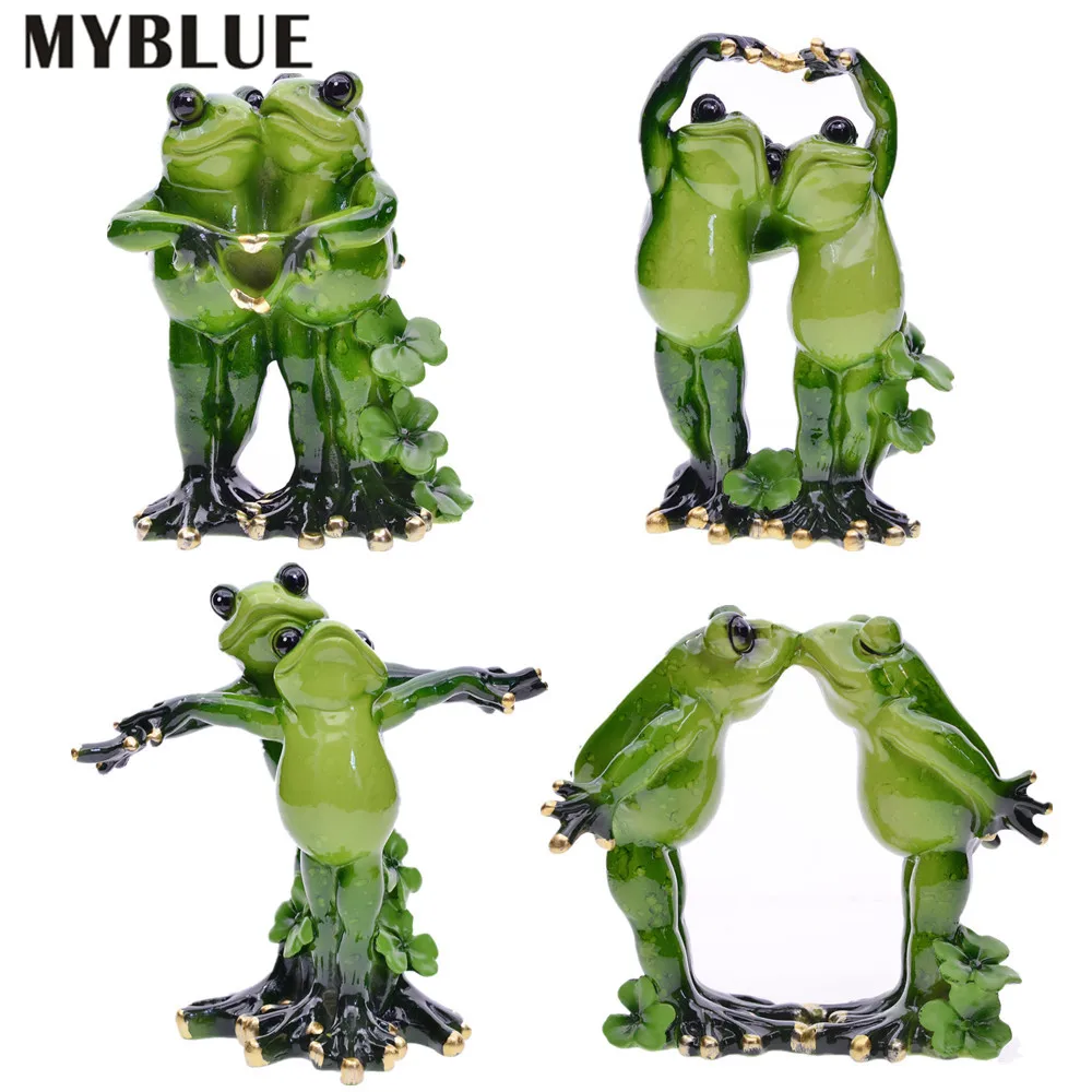 MYBLUE кавайный сад животное Смола пара влюбленных лягушка Свадебные статуэтки