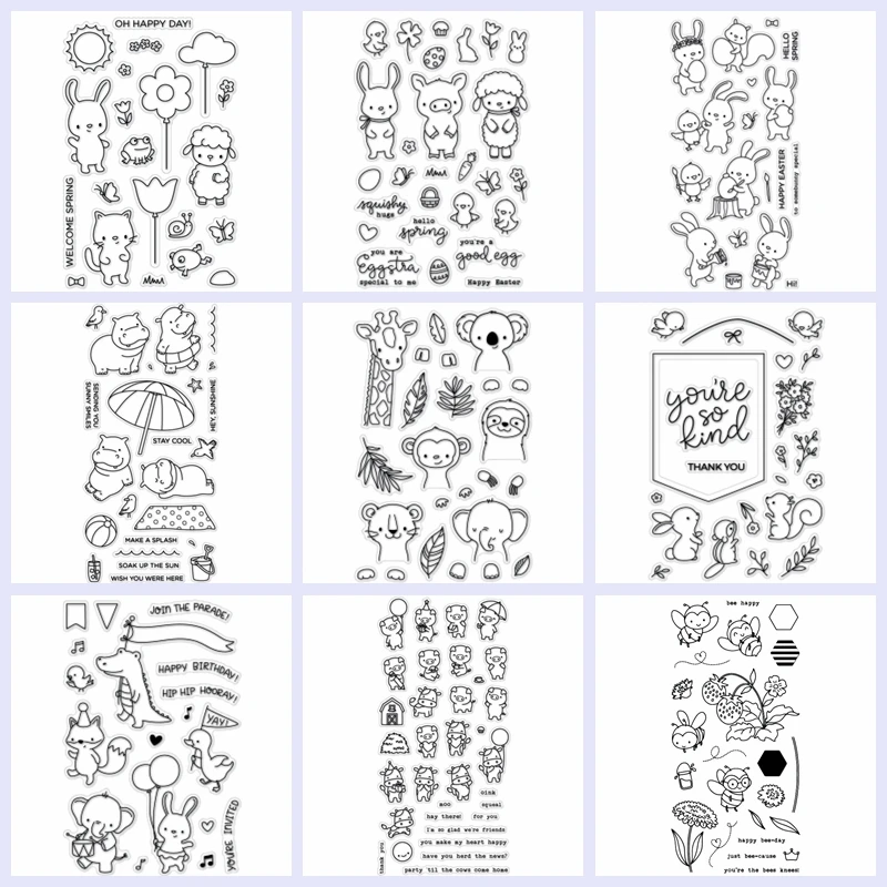 

Little Hippo Koala Giraffe Rabbit Squirrel Lamb Bee Pennants Banner Umbrella Balloon Clear Transparent Stamps Diy Scrapbooking