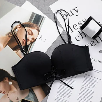 

Ladies Bra Without Traces Gathered Without Steel Ring Slip Off-the-shoulder Bra Solid Color Wedding Dresses Bra For Women