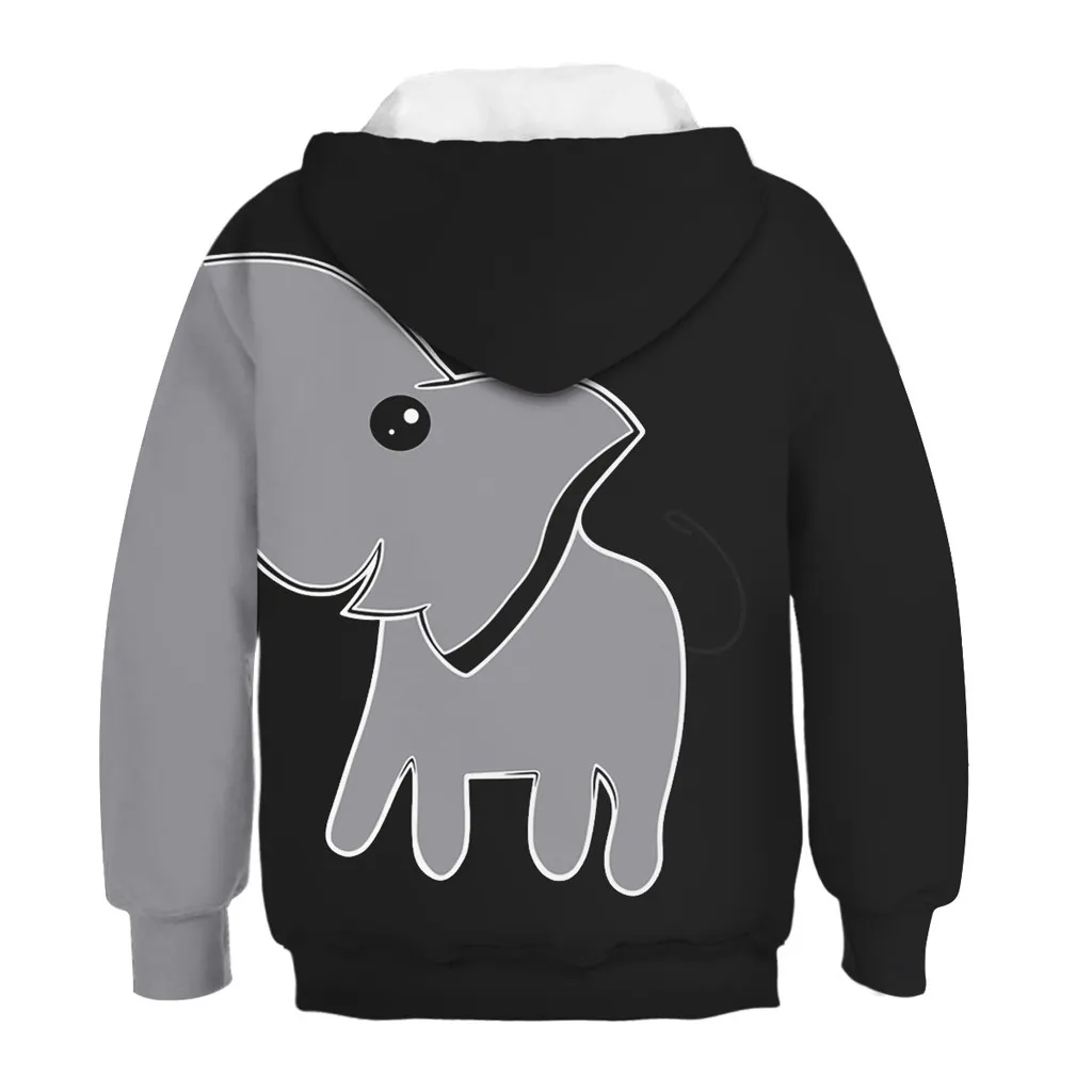 Свитер для мальчиков и девочек-подростков с объемным принтом слона; пуловер с капюшоном и карманами; Модный Детский свитер с длинными рукавами