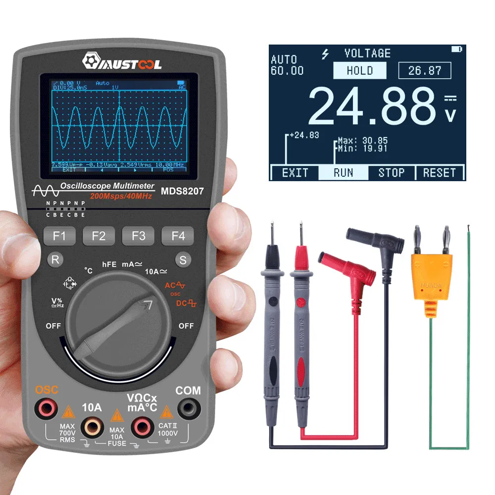 US $89.88 Mustool Newest Mds8207 2in1 Intelligent Digital Storage Oscilloscope Multimeter One Key Auto Oscilloscop Tester With Analog Grap