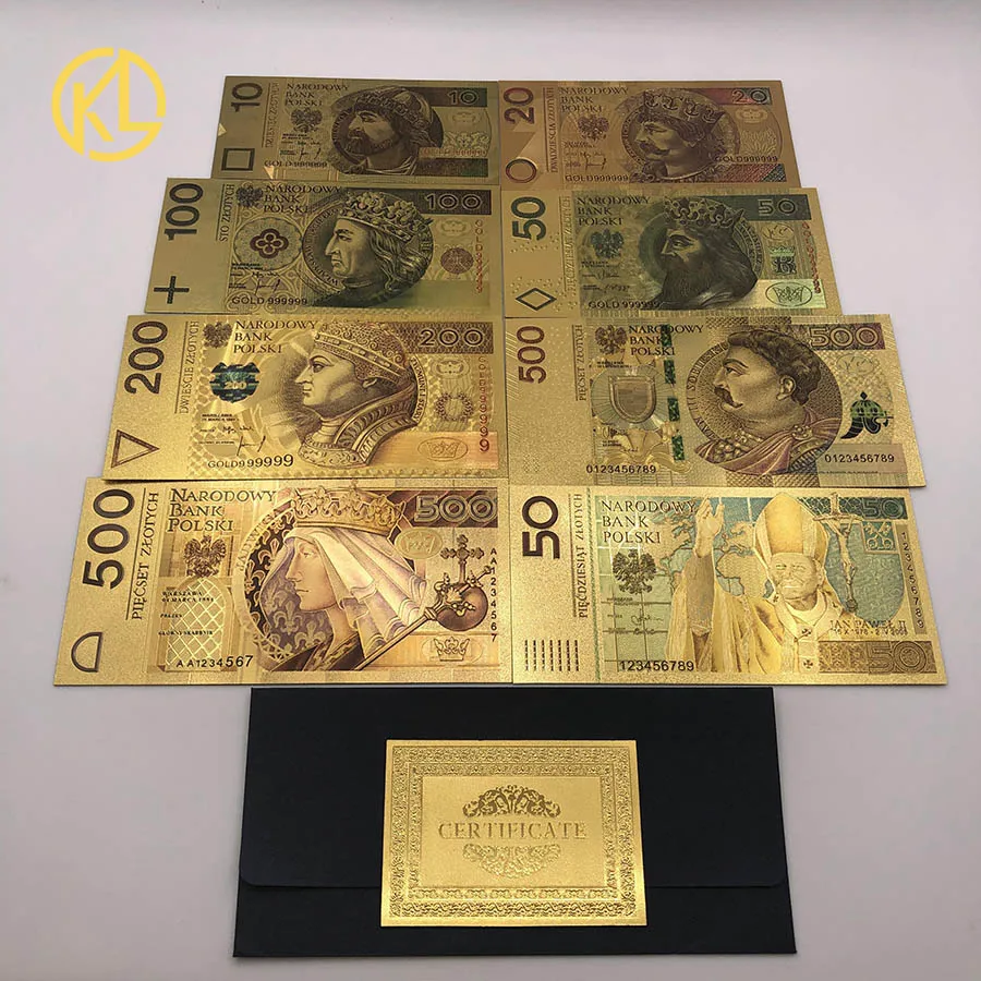 50 злотых польского золотого цвета банкноты Папы Иоанна Павла II для коллекции 999 золота для сувенирной коллекции