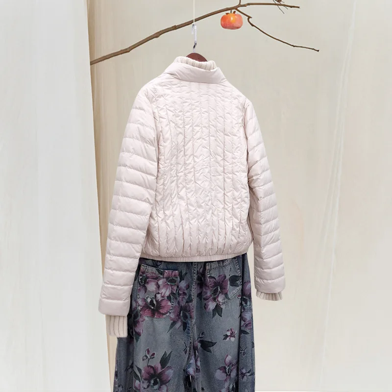 Thin down Jacket Women's Short Spring And Autumn Stand Collar Literature And Art Retro National Wind Versatile Vertical Striped