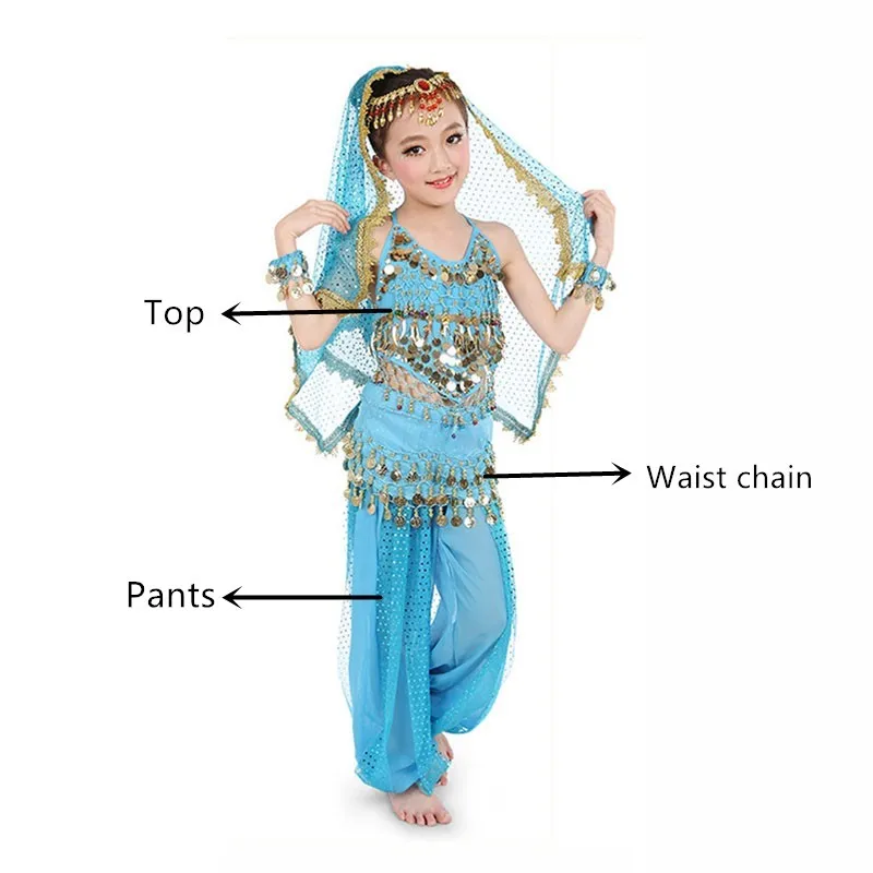 Детский набор костюма для танца живота Восточный танец Индийский танец Дети танец живота костюм Болливуд представление одежда сцена - Цвет: Blue 3 pcs
