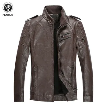 

RUELK Brand PU Leather Jacket Men Long Stand Collar Solid Color Jackets Coats Men's Leather Jackets Men Clothing Jaqueta couro