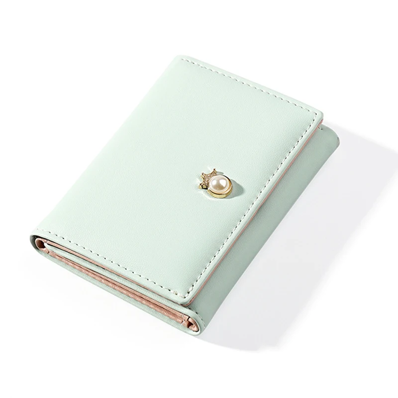 Green25 Женские кошельки Trifold, новинка, жемчужный элемент, короткий кошелек из мягкой кожи, серебристый цвет, роскошный женский бумажник, женский кошелек - Цвет: Green25